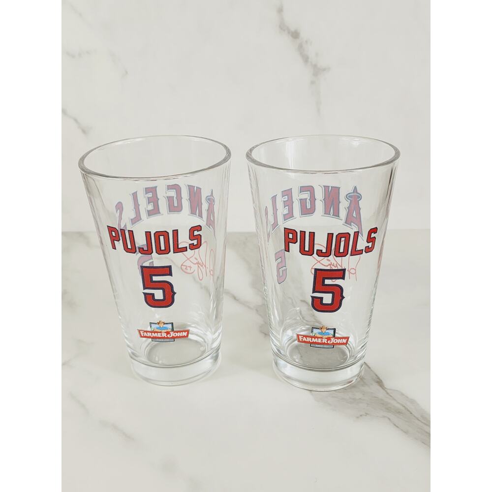 LA Angels Albert Pujols #5 Pint Beer Glass 16oz Drinkware 5 1/2" Tumbler x2